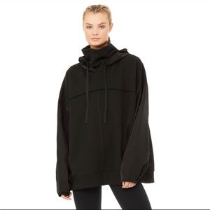 ALO Yoga Mixed Media Fleece Fave Pullover Sweater Black Hoodie Small